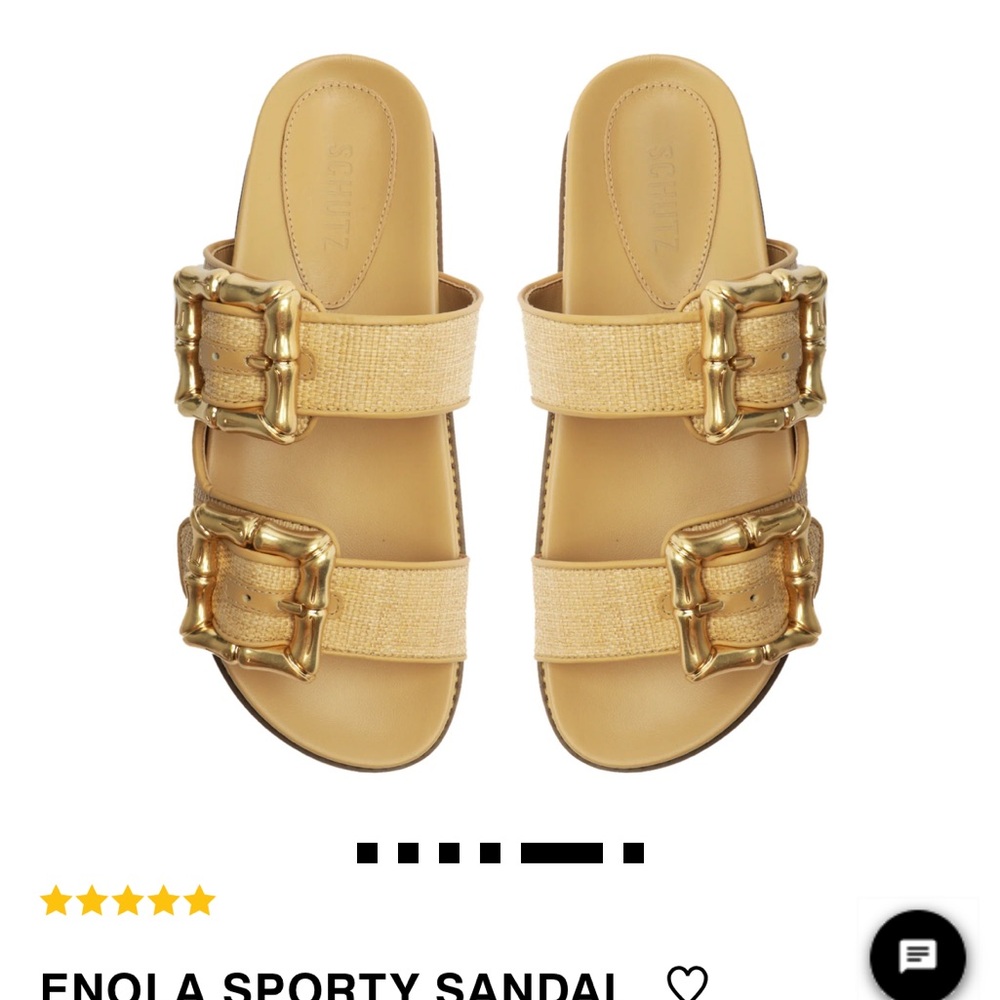 SCHUTZ Gold Slide Sandals with Decorative Buckles